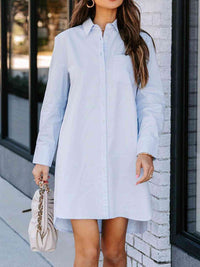 BEAUTIFUL I AM Button Up Collared Neck Long Sleeve Shirt Dress