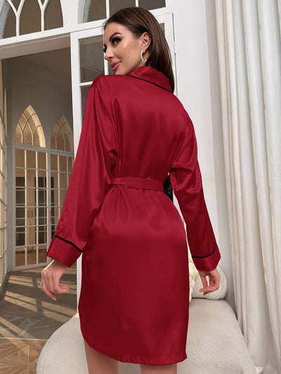 BEAUTIFUL I AM Tie Waist Surplice Neck Robe