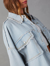 BEAUTIFUL I AM Button Down Raw Hem Denim Jacket