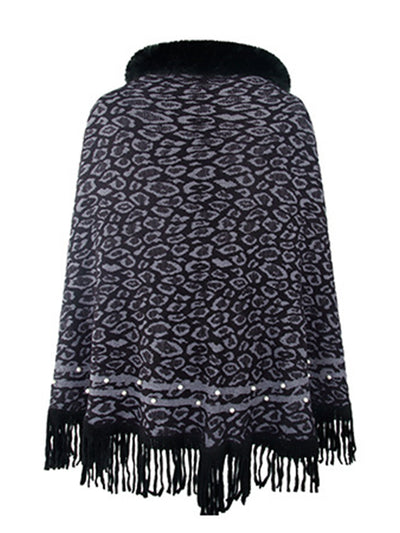 BEAUTIFUL I AM Leopard Fringe Hem Poncho