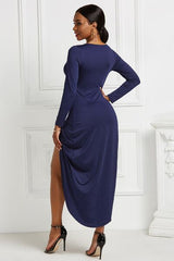 BEAUTIFUL I AM High-low Ruched Surplice Long Sleeve Dress