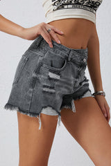 BEAUTIFUL I AM Asymmetrical Distressed Denim Shorts