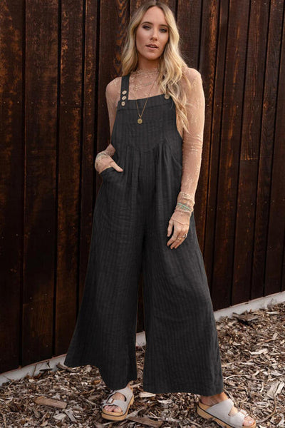 BEAUTIFUL I AM Texture Buttoned Wide Leg Pants Overalls