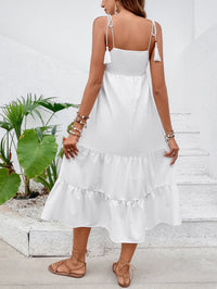 BEAUTIFUL I AM Tie-Shoulder Smocked Tiered Midi Dress