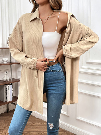 BEAUTIFUL I AM Drawstring Waist Dropped Shoulder Shirt