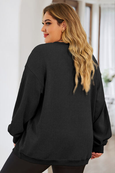 BEAUTIFUL I AM Plus Size Lip Ribbed Round Neck Sweatshirt