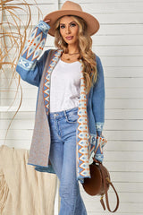 BEAUTIFUL I AM Geometric Open Front Long Sleeve Cardigan