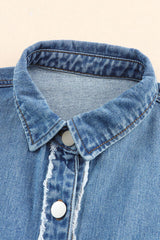 BEAUTIFUL I AM Raw Hem Button Up Denim Jacket with Pockets