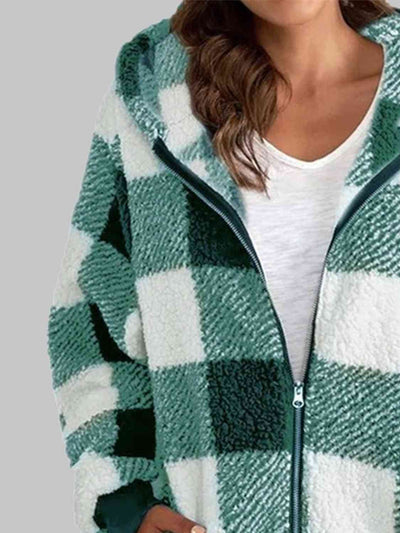 BEAUTIFUL I AM Plaid Zip-Up Hooded Jacket with Pockets