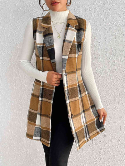 BEAUTIFUL I AM Plaid Lapel Collar Jacket Vest