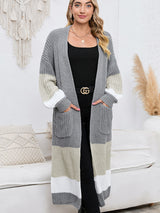 BEAUTIFUL I AM Color Block Long Sleeve Pocketed Cardigan