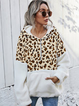 BEAUTIFUL I AM Leopard Half-Zip Dropped Shoulder Hoodie