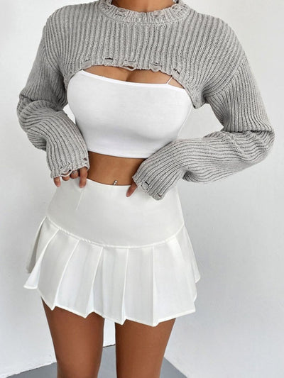 BEAUTIFUL I AM Distressed Long Sleeve Cropped Sweater