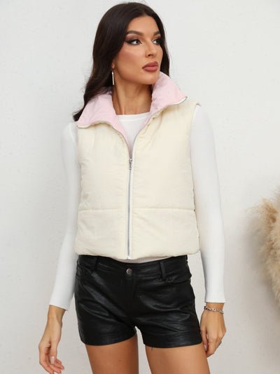 BEAUTIFUL I AM Zip-Up Collared Vest Jacket