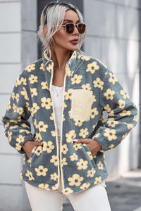 BEAUTIFUL I AM Pocketed Floral Mock Neck Jacket