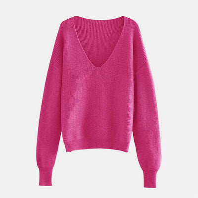 BEAUTIFUL I AM V-Neck Dropped Shoulder Long Sleeve Sweater