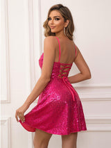 BEAUTIFUL I AM Sequin Tie Back Cami Dress