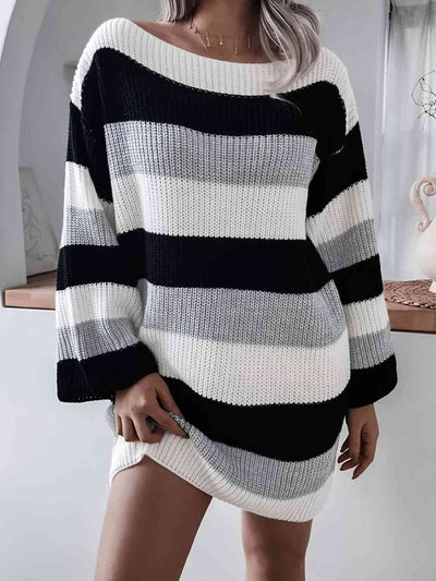 BEAUTIFUL I AM Striped Long Sleeve Mini Sweater Dress