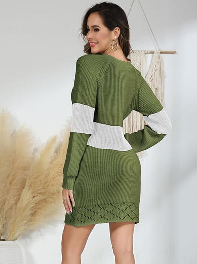 BEAUTIFUL I AM Contrast Openwork Long Sleeve Sweater Dress