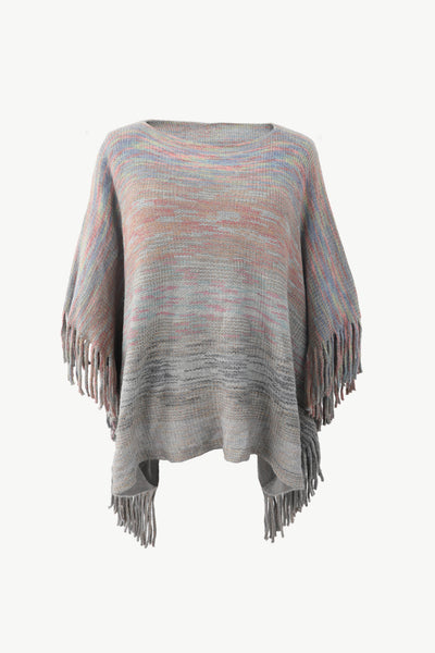 BEAUTIFUL I AM Round Neck Fringe Detail Poncho