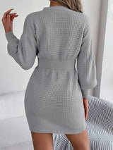 BEAUTIFUL I AM Buttoned Cable-Knit V-Neck Sweater Dress