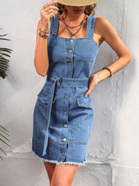 BEAUTIFUL I AM Button Up Raw Hem Denim Dress