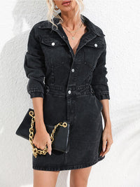 BEAUTIFUL I AM Buttoned Collared Neck Denim Mini Dress