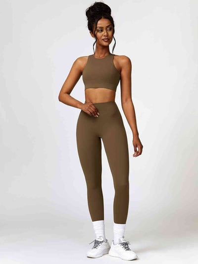 BEAUTIFUL I AM Cutout Cropped Sport Tank and Leggings Active Wear Set