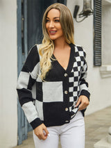 BEAUTIFUL I AM Plaid V-Neck Dropped Shoulder Cardigan