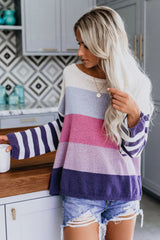 BEAUTIFUL I AM Color Block Boat Neck Dropped Shoulder Sweater