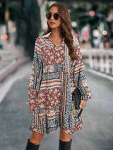 BEAUTIFUL I AM Printed Tie Front Flounce Sleeve Dress