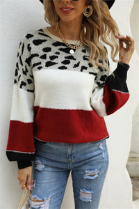 BEAUTIFUL I AM Color Block Round Neck Lantern Sleeve Sweater