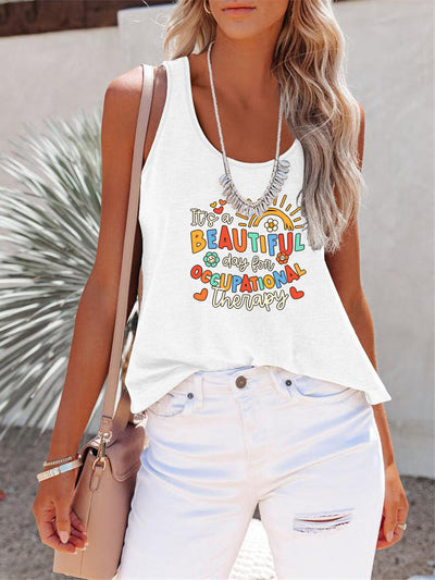 BEAUTIFUL I AM Full Size Letter Graphic Scoop Neck Tank Shirt