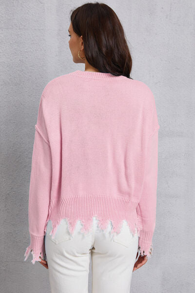 BEAUTIFUL I AM Lip Fringe Round Neck Sweater