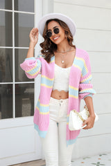 BEAUTIFUL I AM Color Block Ribbed Dropped Shoulder Open Front Cardigan