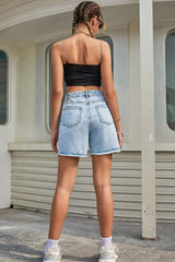 BEAUTIFUL I AM Buttoned Raw Hem Denim Shorts