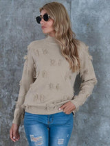 BEAUTIFUL I AM Fringe Detail Long Sleeve Mock Neck Sweater