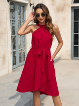 BEAUTIFUL I AM Tied Round Neck Sleeveless Dress