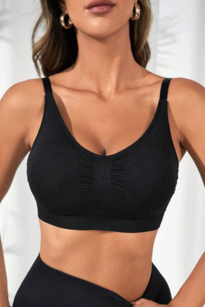 BEAUTIFUL I AM Scoop Neck Cropped Active Sports Bra