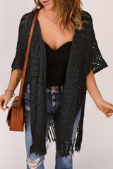 BEAUTIFUL I AM Fringe Hem Slit Open Front Cardigan