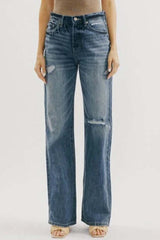 BEAUTIFUL I AM Button Fly Distressed Washed Jeans