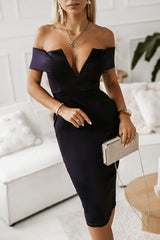 BEAUTIFUL I AM Off-Shoulder Zip-Back Slit Dress