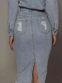 BEAUTIFUL I AM Distressed Slit Denim Skirt Dress