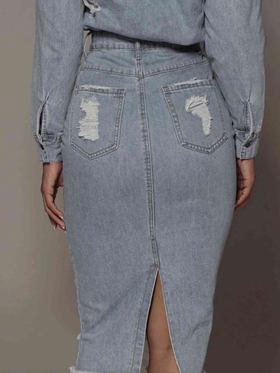 BEAUTIFUL I AM Distressed Slit Denim Skirt Dress