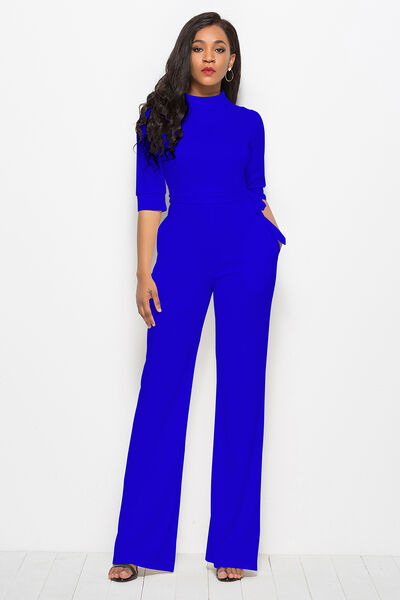 BEAUTIFUL I AM Mock Neck Tie-Waist Half Sleeve Pants Jumpsuit