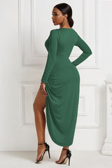 BEAUTIFUL I AM High-low Ruched Surplice Long Sleeve Dress