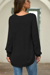 BEAUTIFUL I AM Round Neck Ribbed Knit Top Shirt