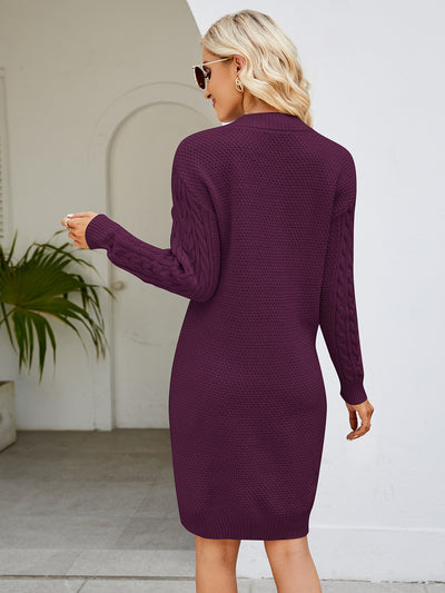 BEAUTIFUL I AM Cable-Knit V-Neck Mini Sweater Dress