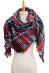 BEAUTIFUL I AM Plaid Raw Hem Polyester Scarf