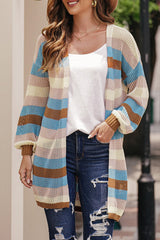 BEAUTIFUL I AM Full Size Striped Long Sleeve Openwork Cardigan